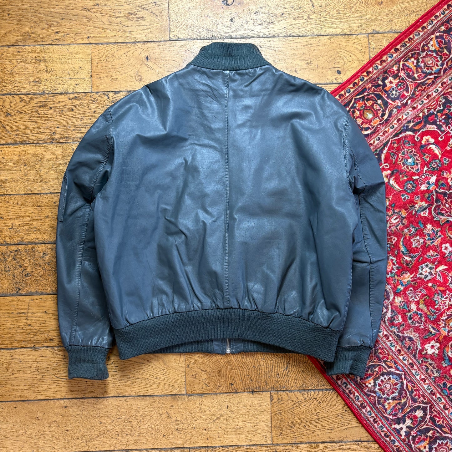 Vintage Grey Leather Aviator Bomber Jacket - XL
