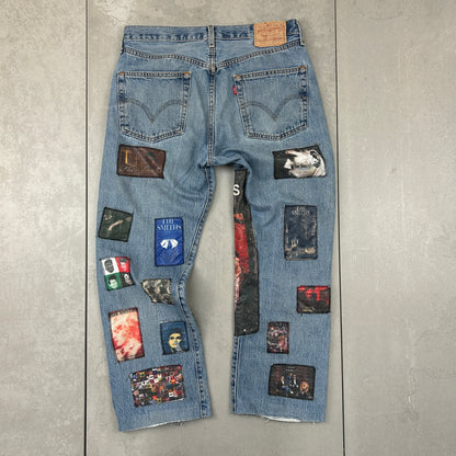 Vintage Levis 501 Patchwork The Smiths Blue Denim Straight Jeans - 34