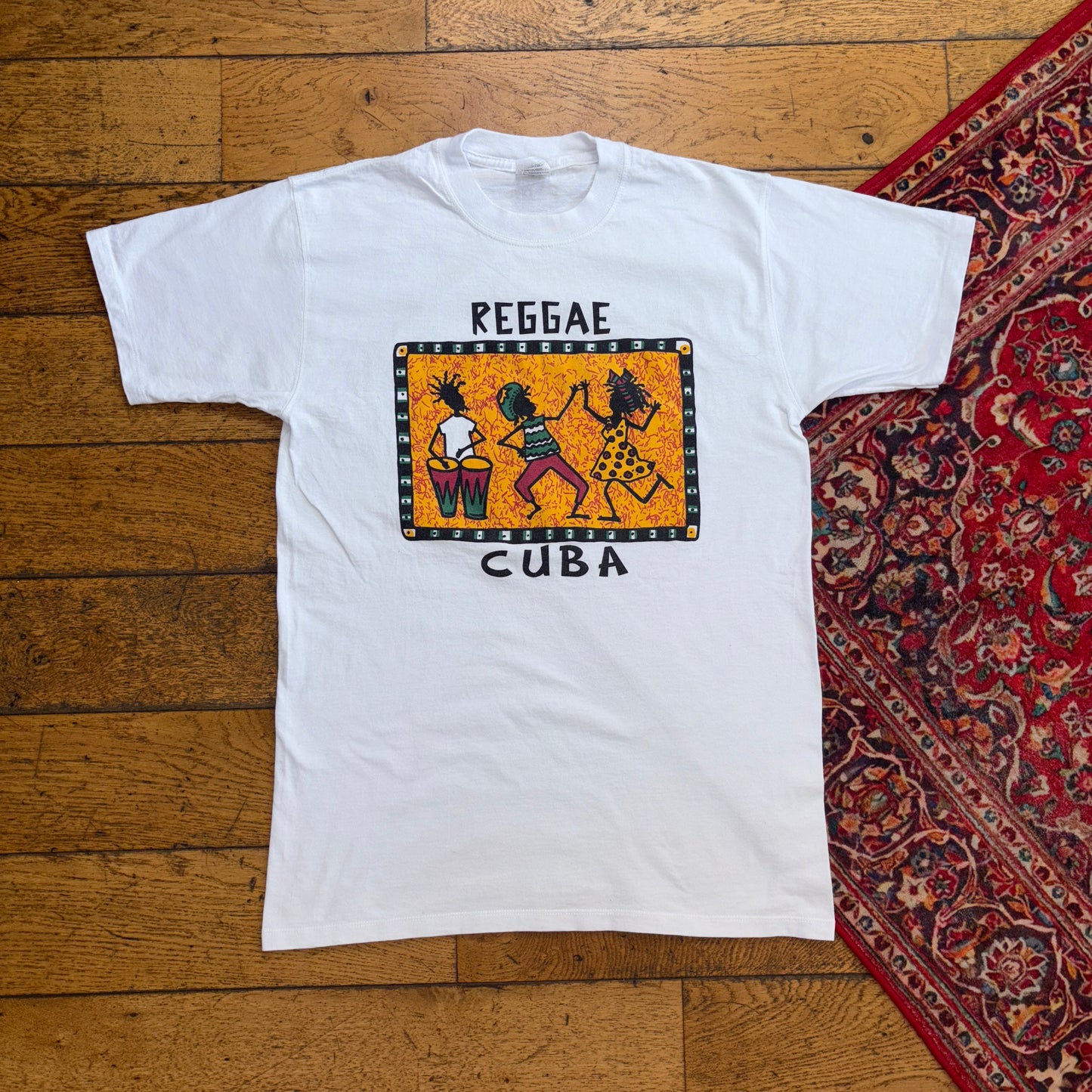 Vintage 90s Cuba Reggae White Graphic T-Shirt - S