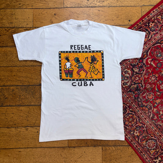 Vintage 90s Cuba Reggae White Graphic T-Shirt - S