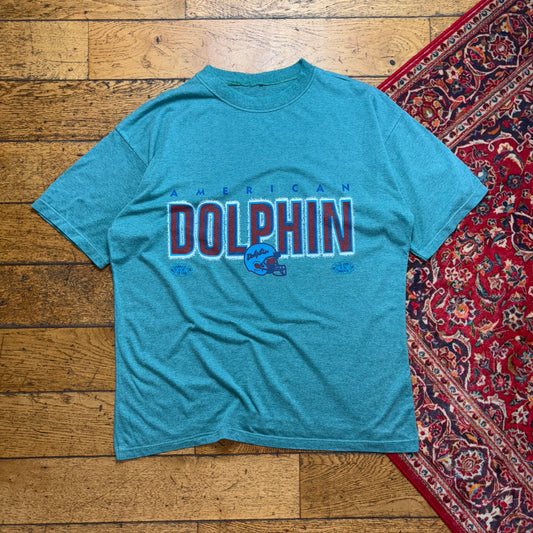 Vintage 90s NFL Miami Dolphins Blue Green Single Stitch Graphic T-Shirt - XL