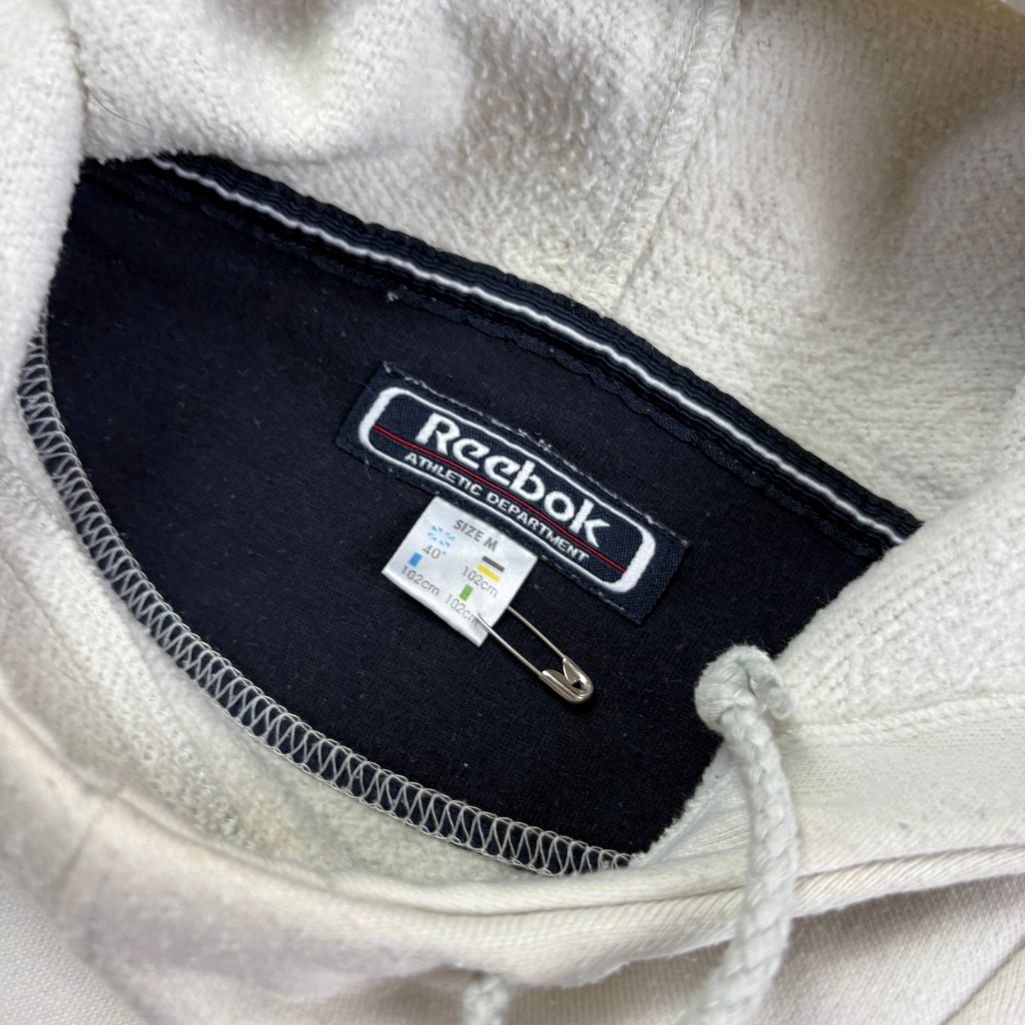 Vintage Reebok Cream Navy Hoodie Embroidered Sweatshirt - XL