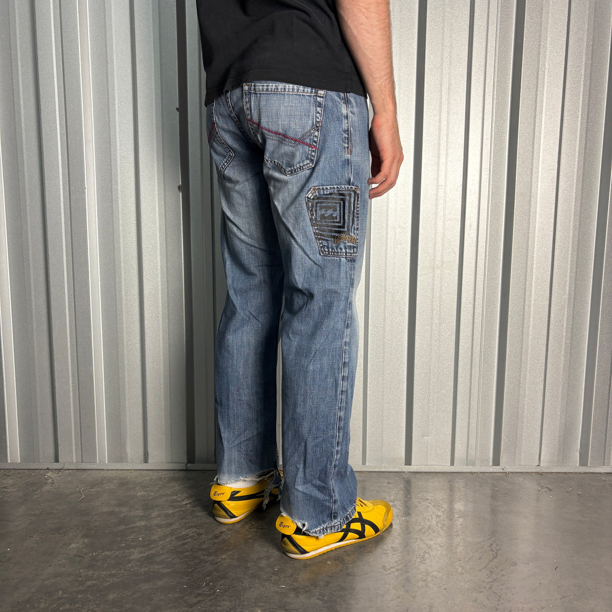 Billabong Blue Embroidered Surfwear Hip Hop Y2K Baggy Jeans - 32S