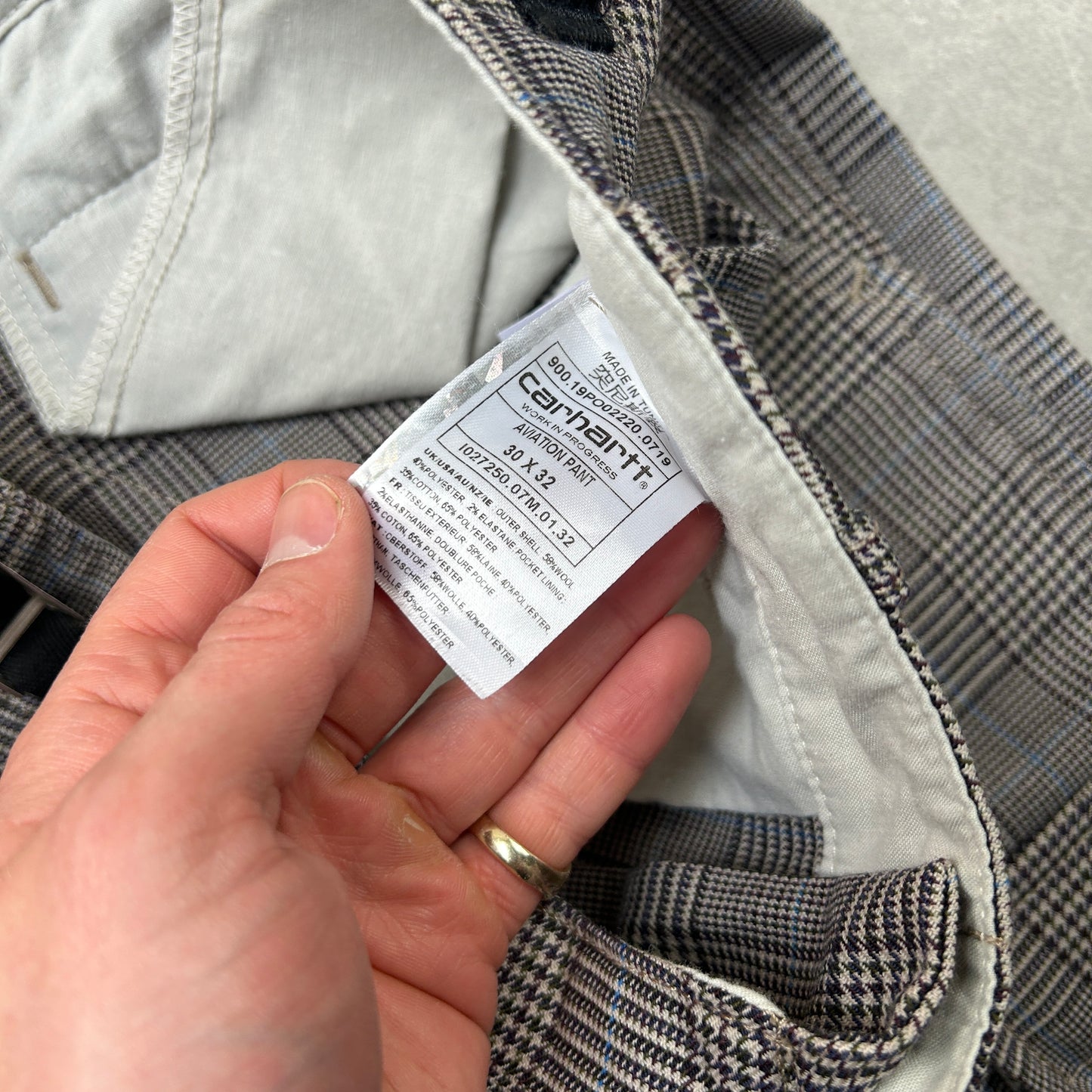 Vintage Carhartt Grey Check Workwear Carpenter Baggy Trousers - 32