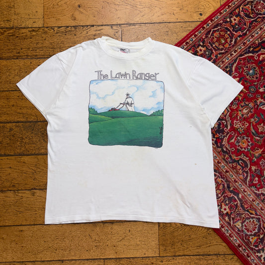 Vintage 90s Lawn Ranger Funny White Single Stitch Graphic T-Shirt - XL