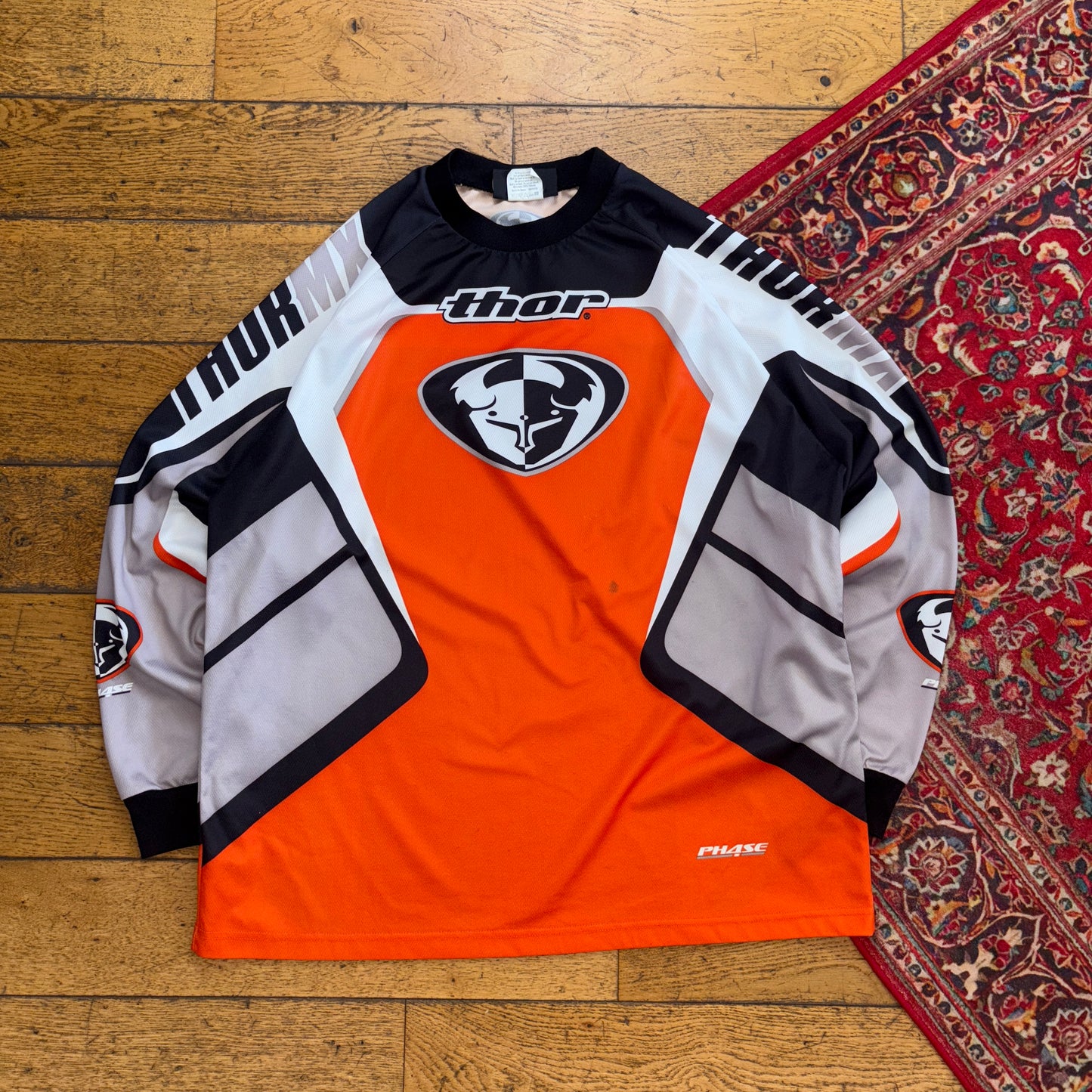 Vintage Thor Motocross Racing Long Orange Black Sleeve Graphic T-Shirt - XL