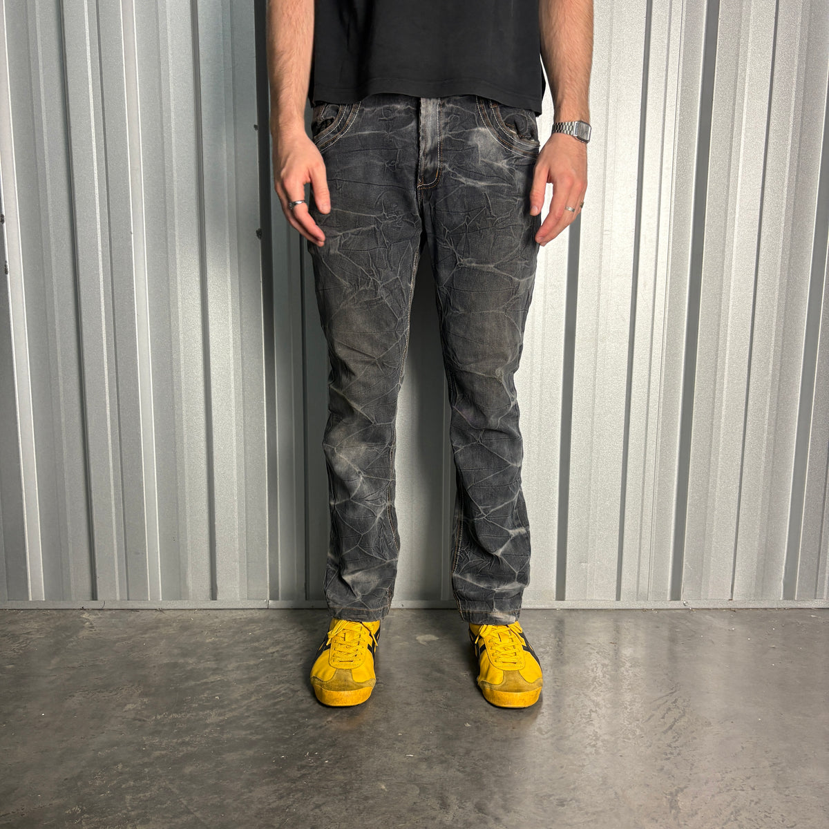 Embroidered Black Grunge Japanese Denim Hip Hop Y2K Straight Jeans - 36S