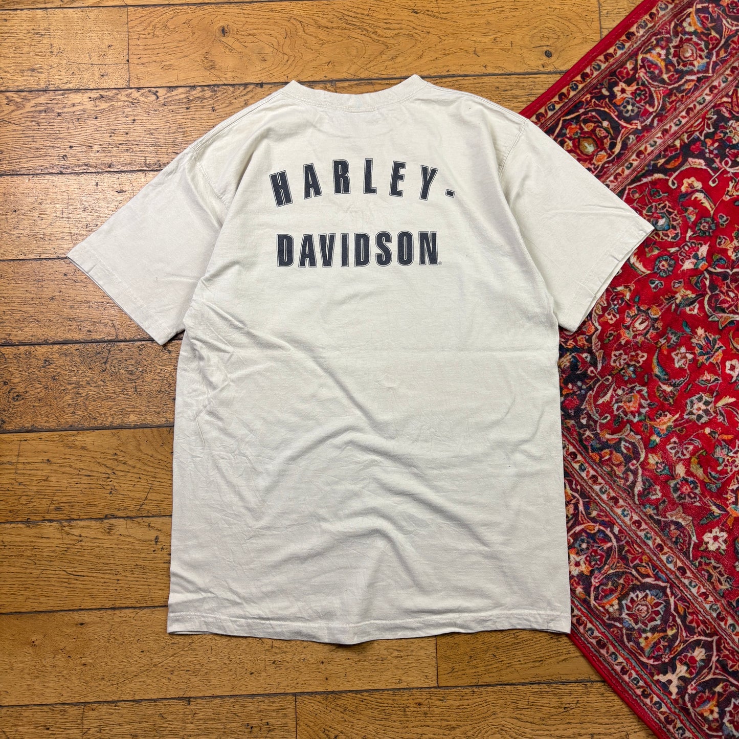 Vintage 1998 Harley Davidson Cream Graphic T-Shirt - M