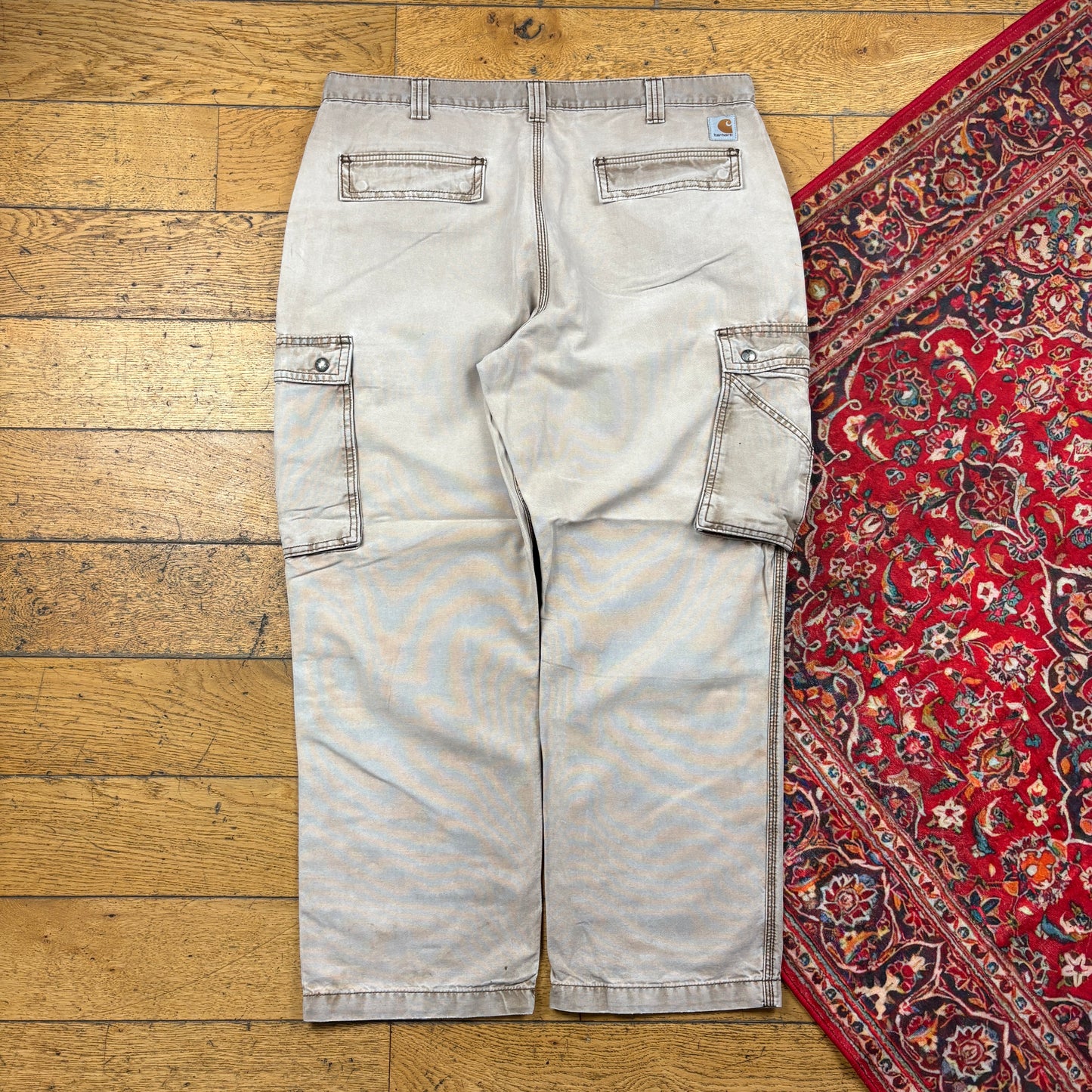 Vintage Carhartt Brown Cream Cargo Workwear Carpenter Baggy Trousers - 38