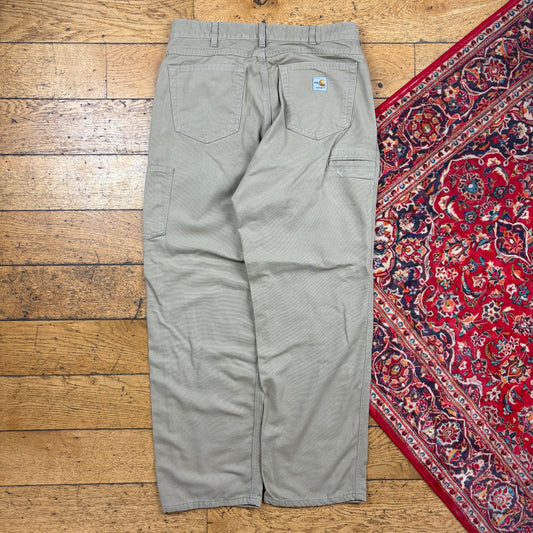 Vintage Carhartt Cream Workwear Carpenter Baggy Trousers - 35