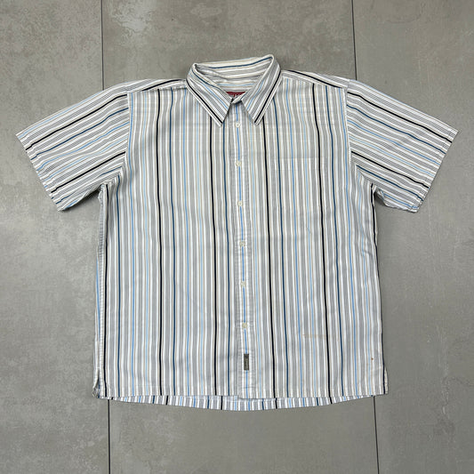 Vintage Ralph Lauren Chaps Stripe Short Sleeve White Shirt - XL
