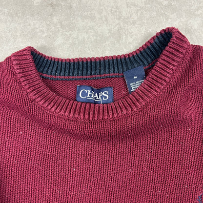 Vintage Chaps Ralph Lauren Embroidered Chunky Burgundy Knit Jumper - M