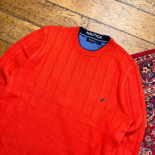 Vintage Nautica Orange Cable Embroidered Knit Jumper - M