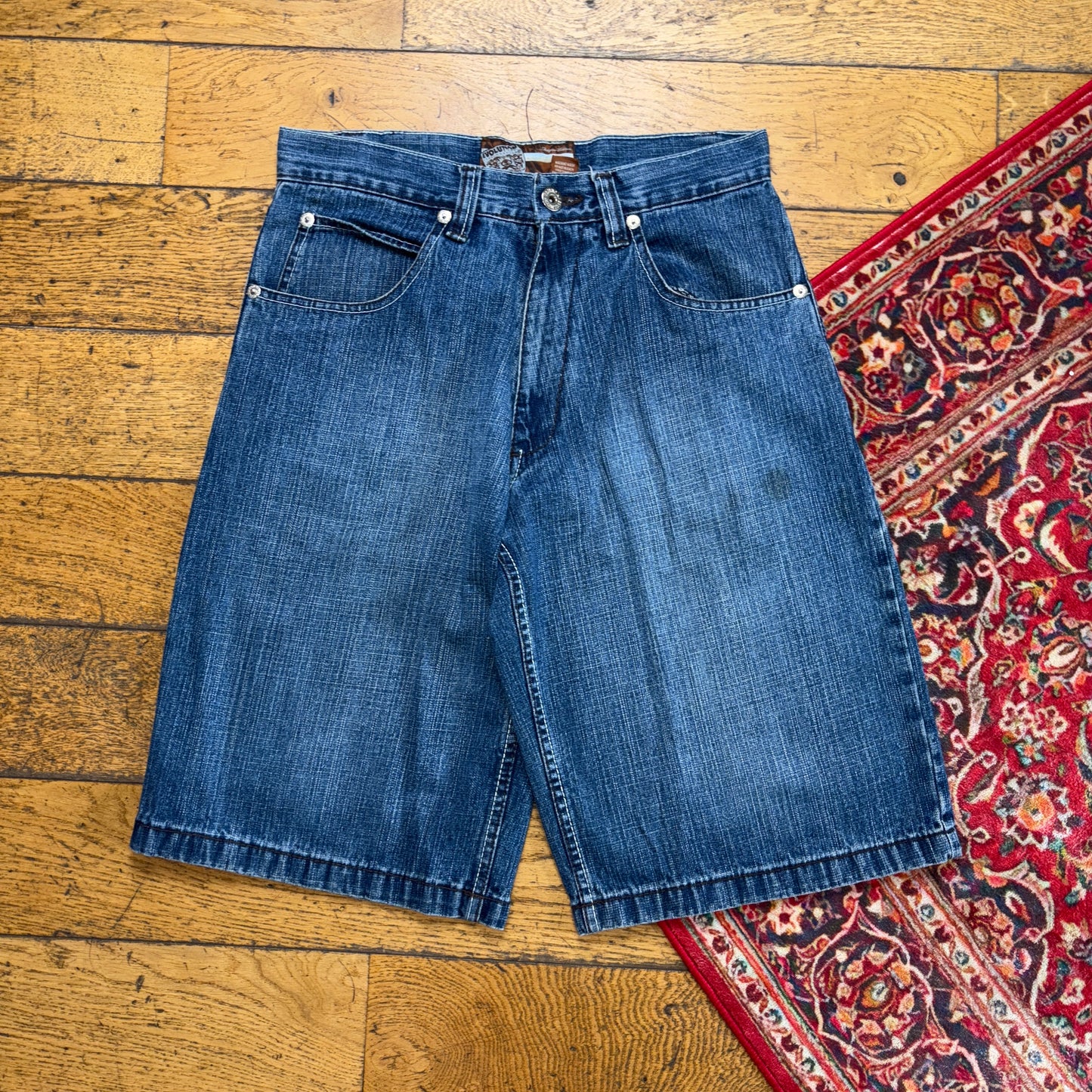 Vintage Evolution in Design Embroidered Hip Hop Blue Baggy Shorts Jorts - 32
