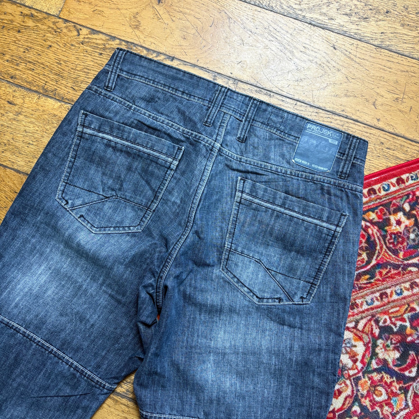 Vintage Blue Double knee Denim Shorts - 34