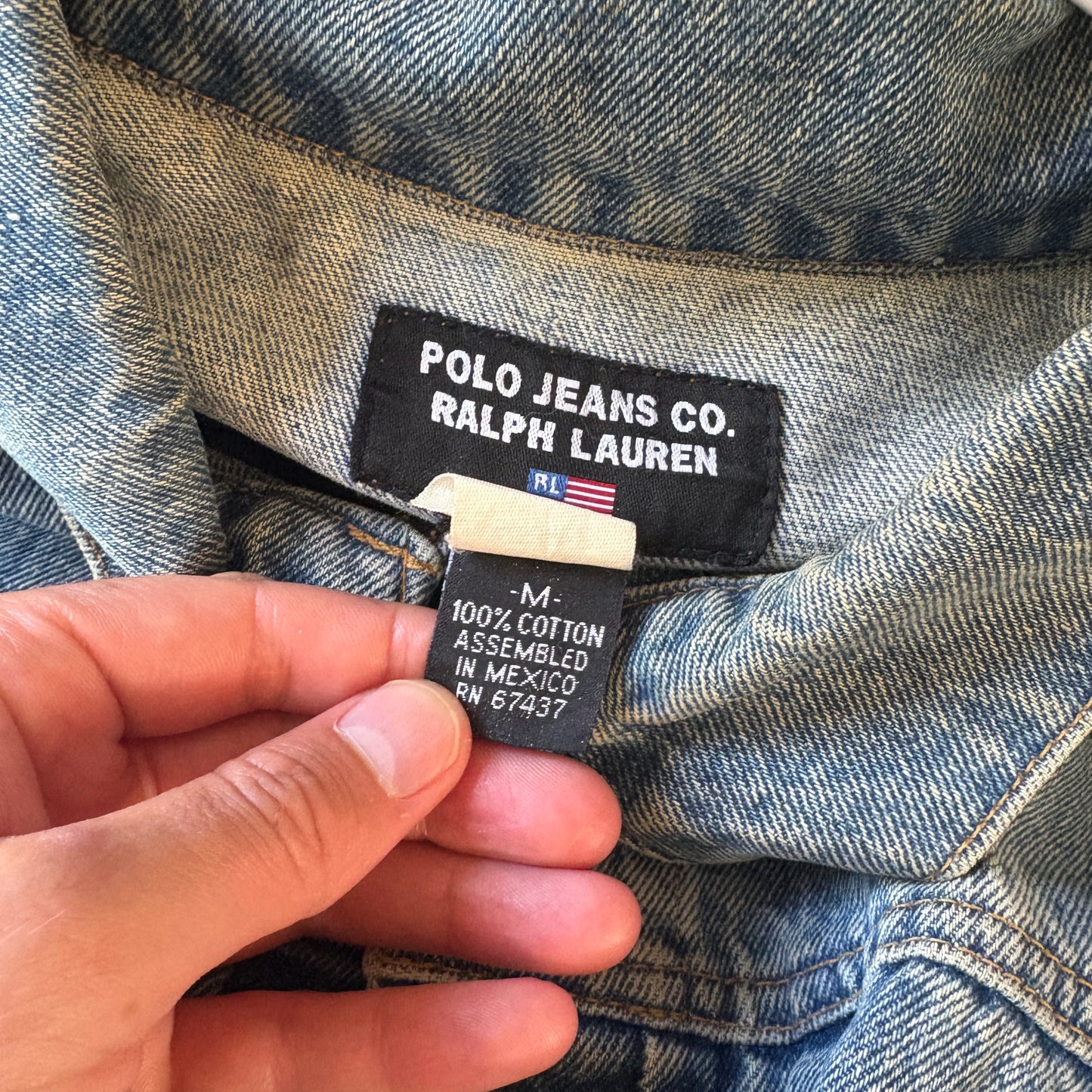 Vintage Ralph Lauren Polo Jeans Womens USA Flag Blue Denim Trucket Jacket - M