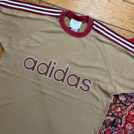 Vintage 90s Adidas Khaki Ringer Graphic T-Shirt - S