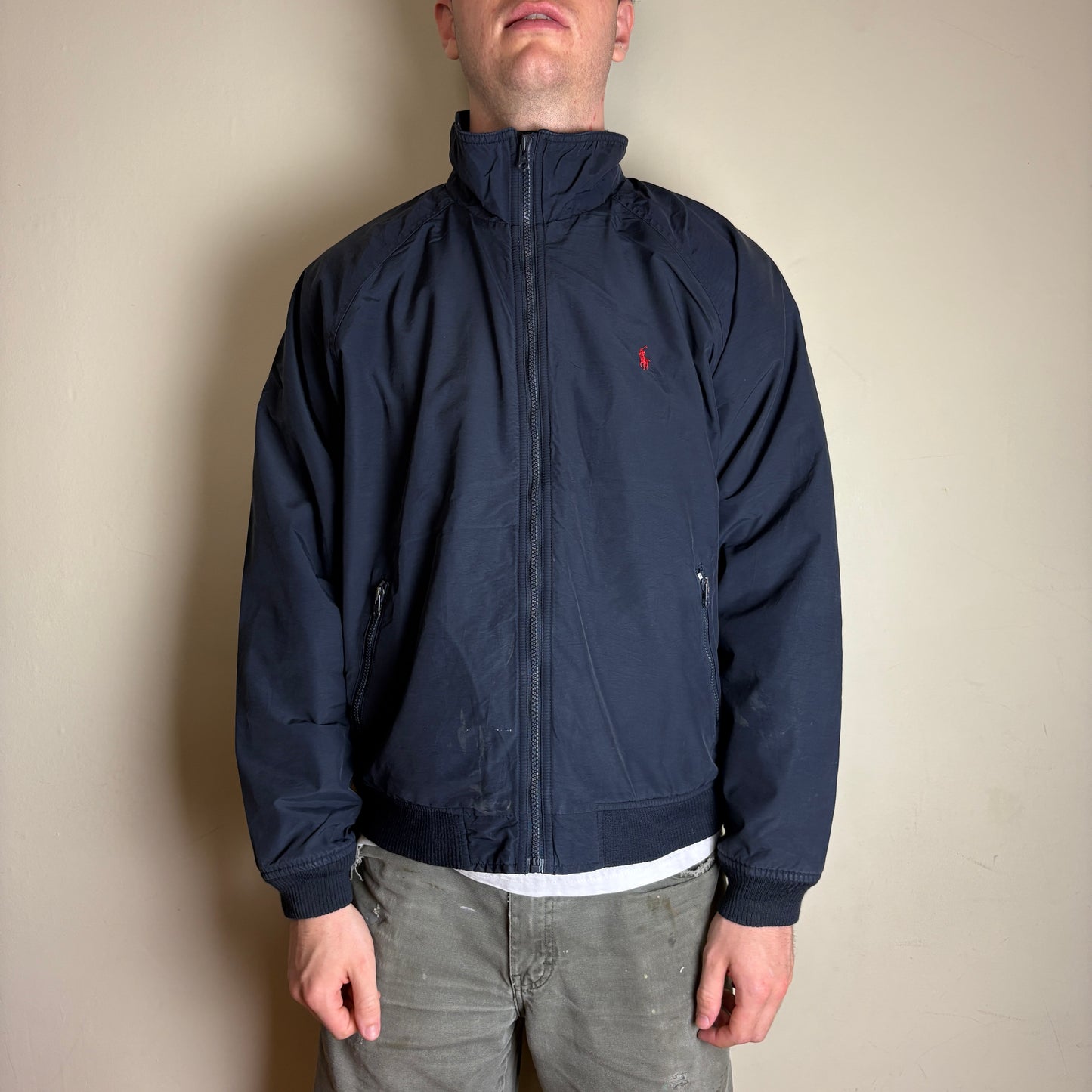 Vintage Ralph Lauren Navy Harrington Fleece Lined Zip Jacket - L
