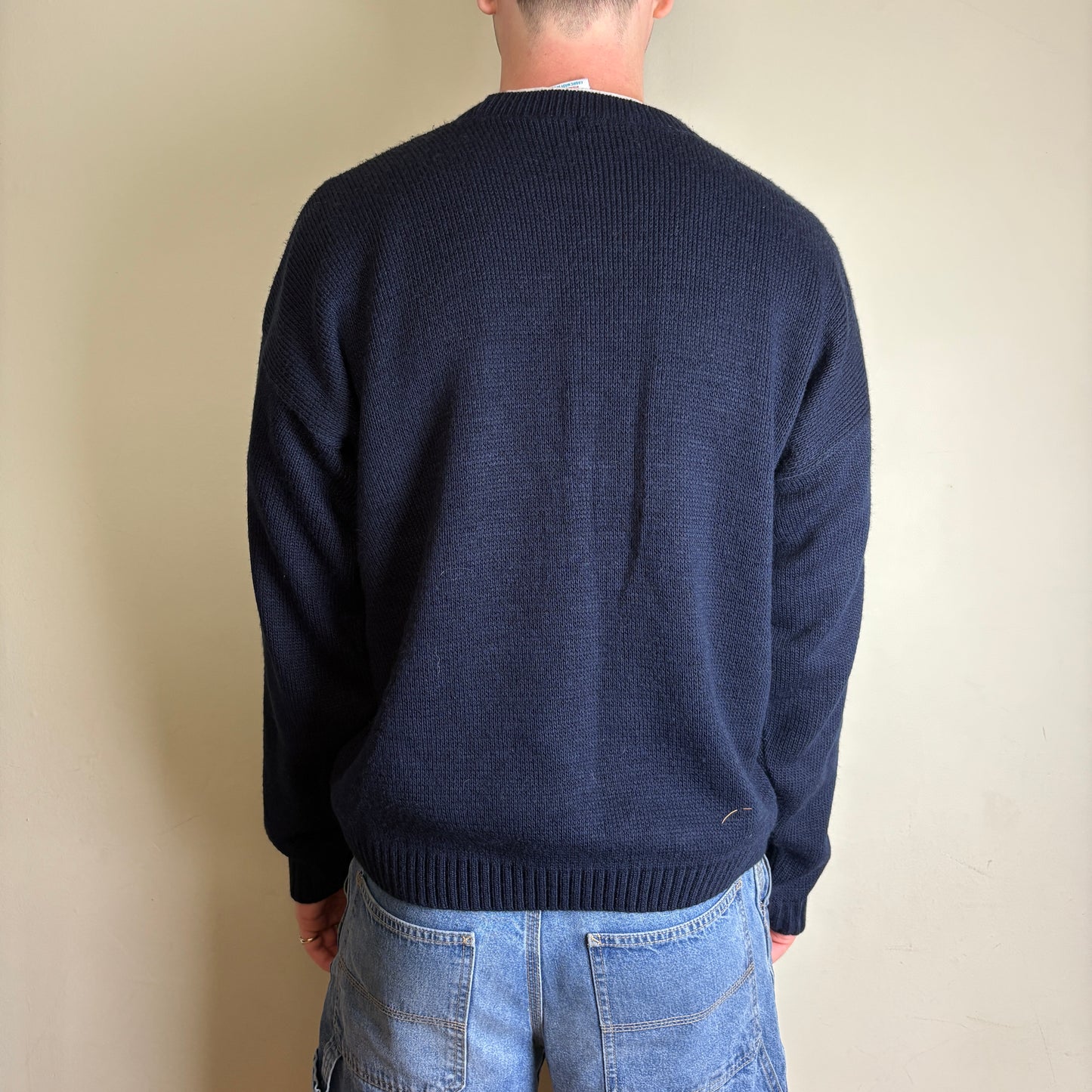 Vintage Faded Glory USA Flag Navy Chunky Knit Jumper - L