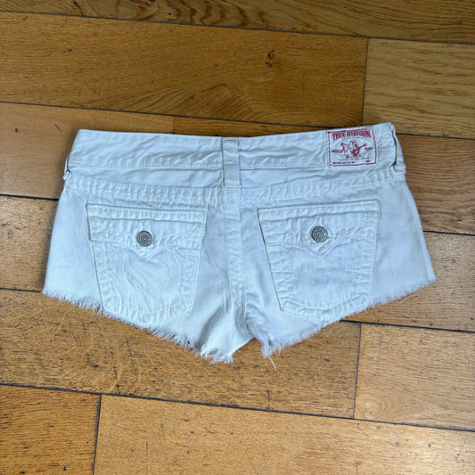 Vintage True Religion White Womens Micro Embroidered Y2K Shorts Jorts - Size 14