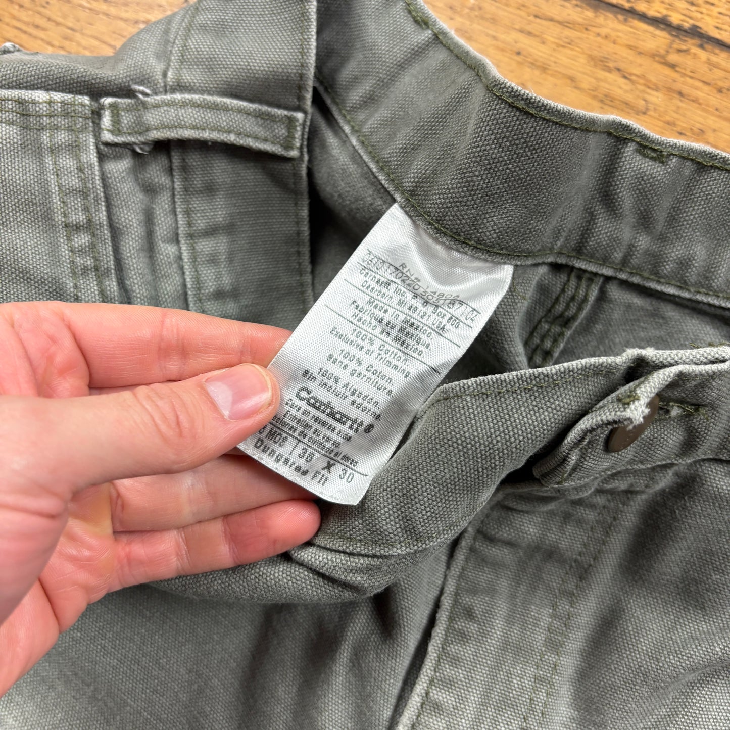 Vintage Carhartt Green Double Knee Workwear Carpenter Baggy Trousers - 34