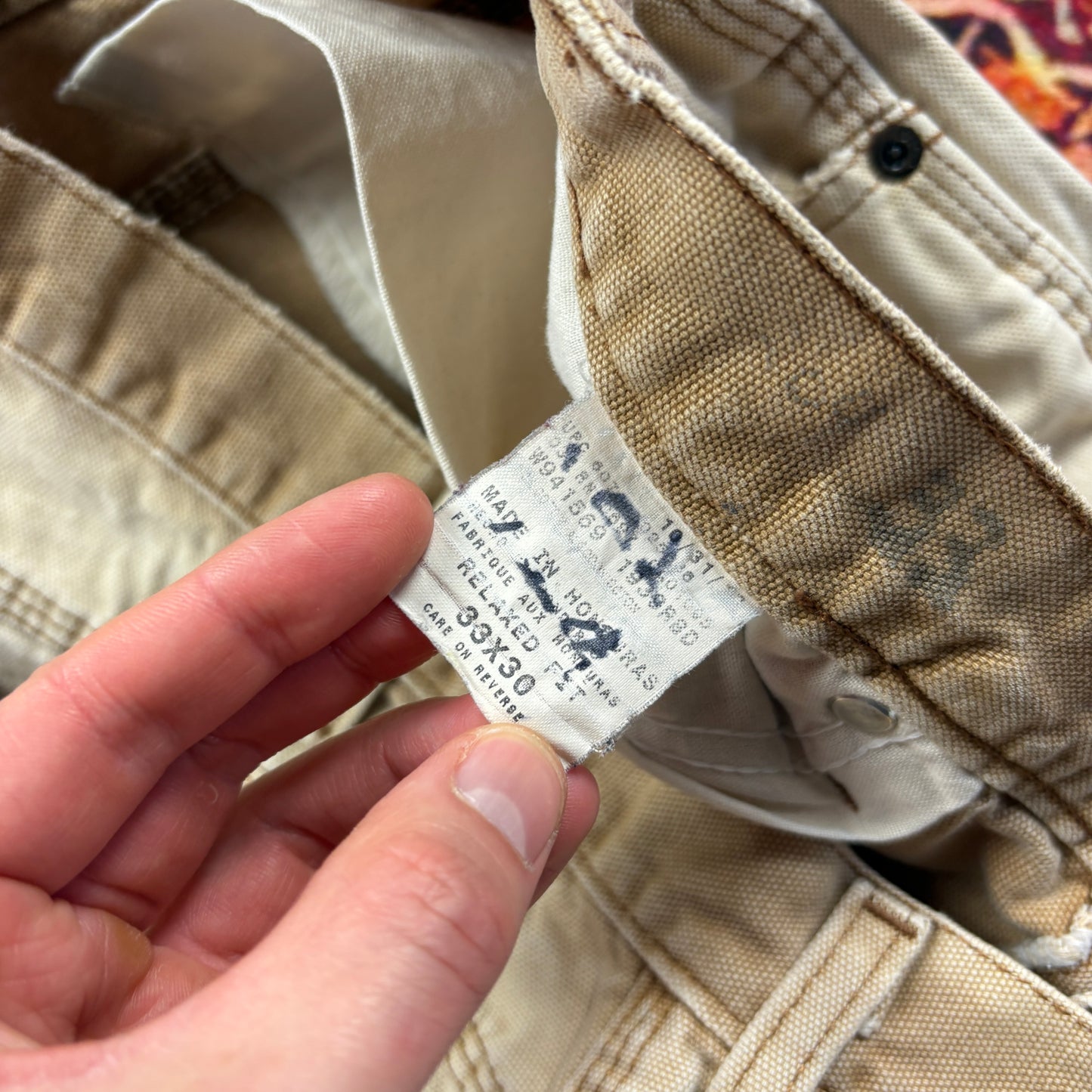 Vintage Dickies Cream Brown Workwear Carpenter Baggy Trousers - 33