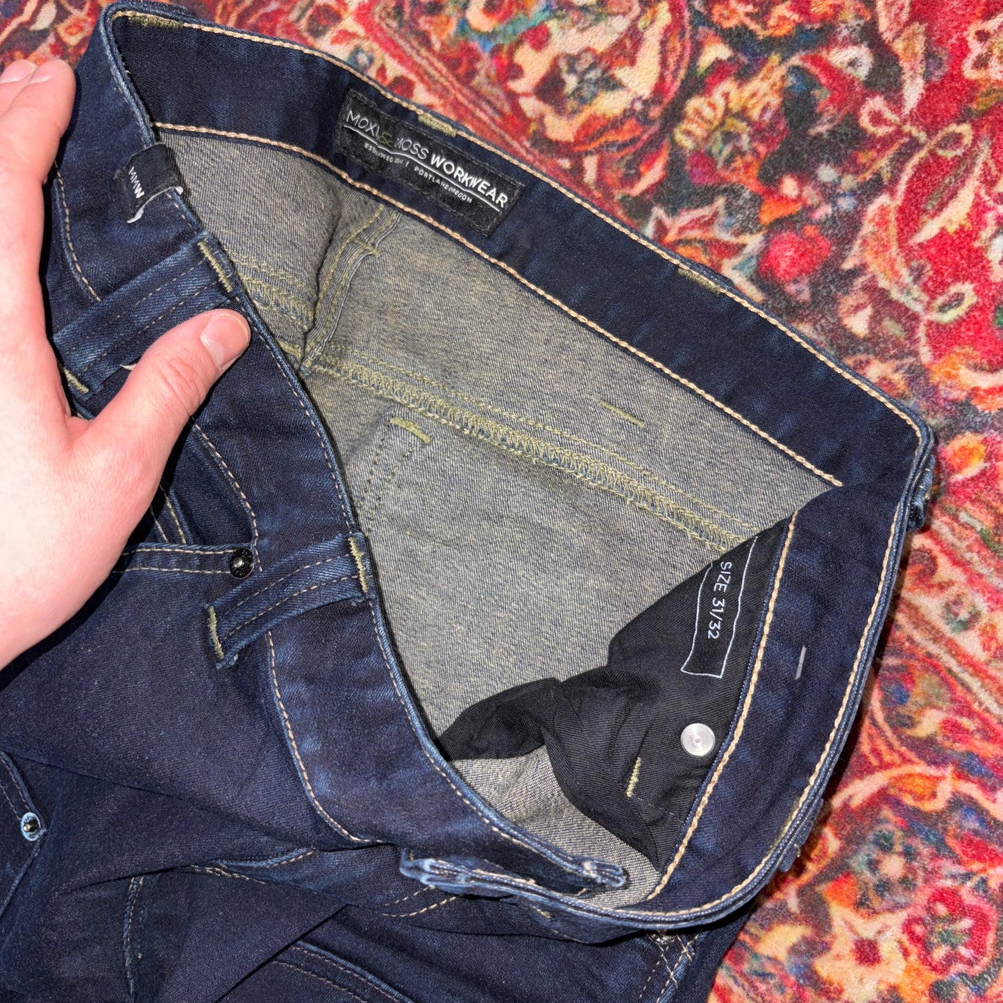 Vintage Navy Blue Slim Double Knee Workwear Jeans - 34L