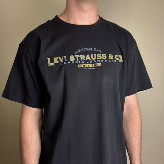 Vintage 1996 Levis Black Single Stitch Graphic T-Shirt - L