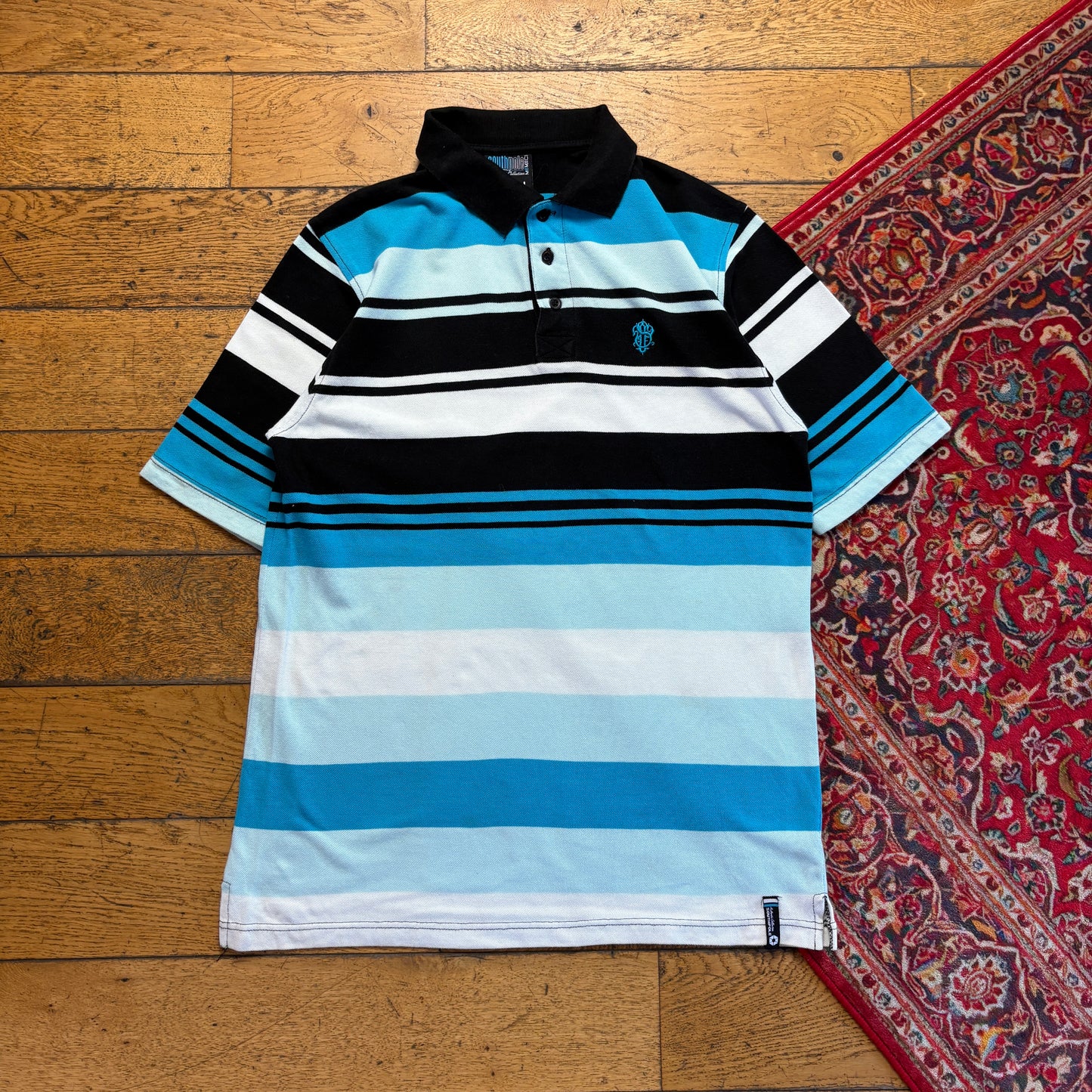 Vintage Southpole Blue Stripe Hip Hop Polo Shirt - S