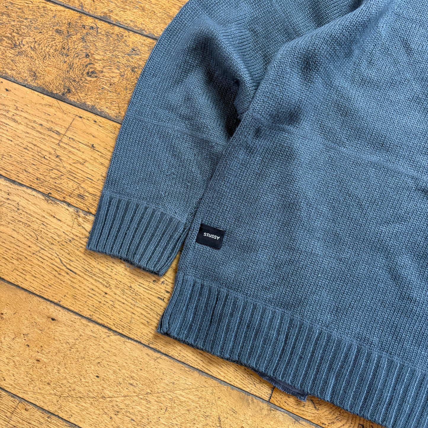 Vintage Stussy Grey Double Zip Chunky Knit Jumper - L