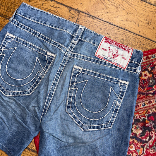 Vintage True Religion Blue Embroidered Y2K Shorts Jorts - 36