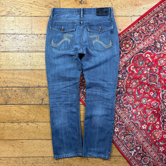 Vintage Rock Republic Blue Embroidered Y2K Hip Hop Straight Jeans - 36
