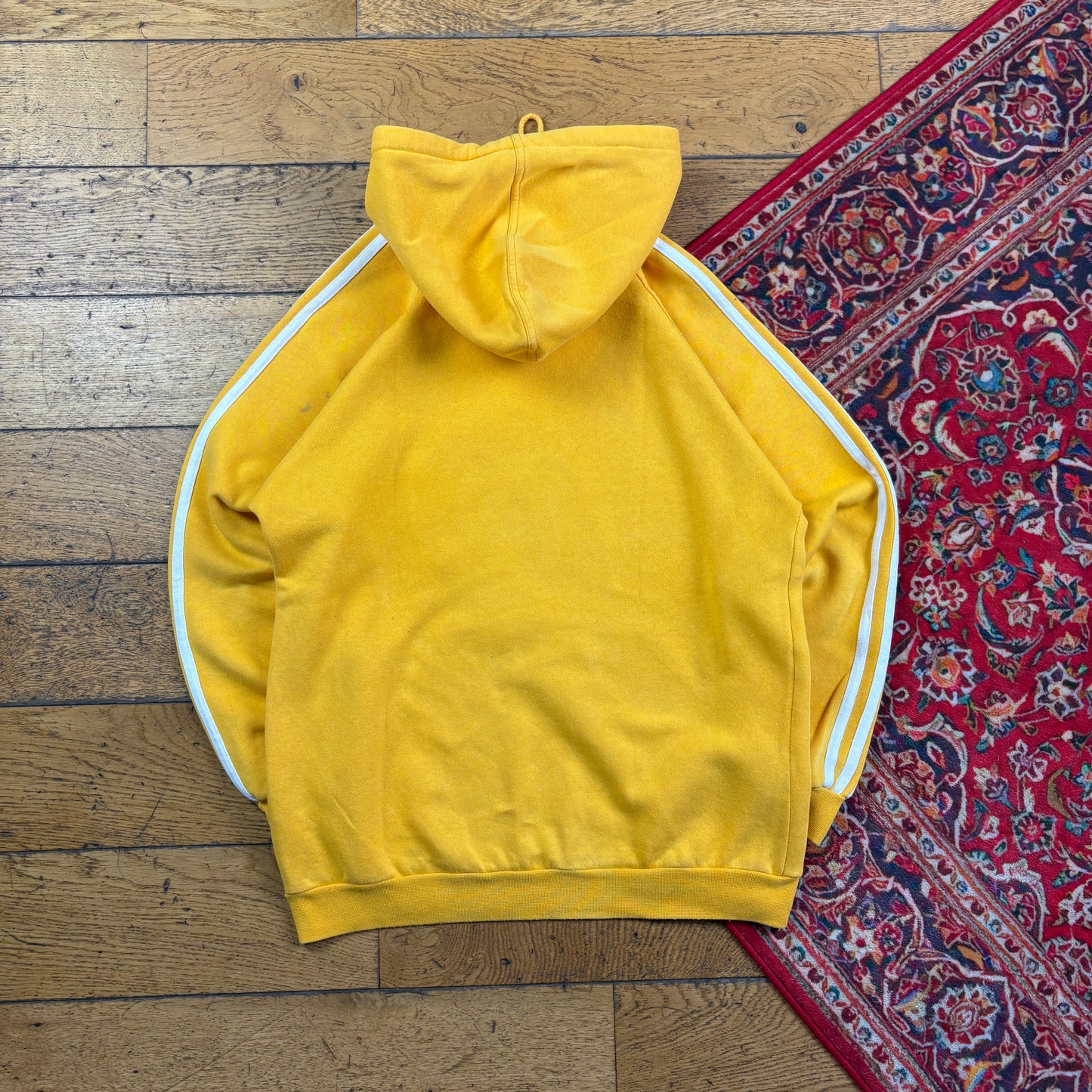 Vintage 90s Adidas Yellow Hoodie Embroidered Sweatshirt - S