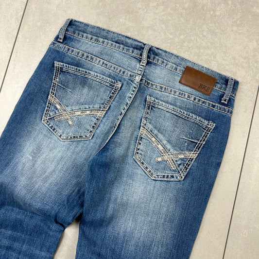 Vintage Embroidered Hip Hop Blue Straight Jeans - 35