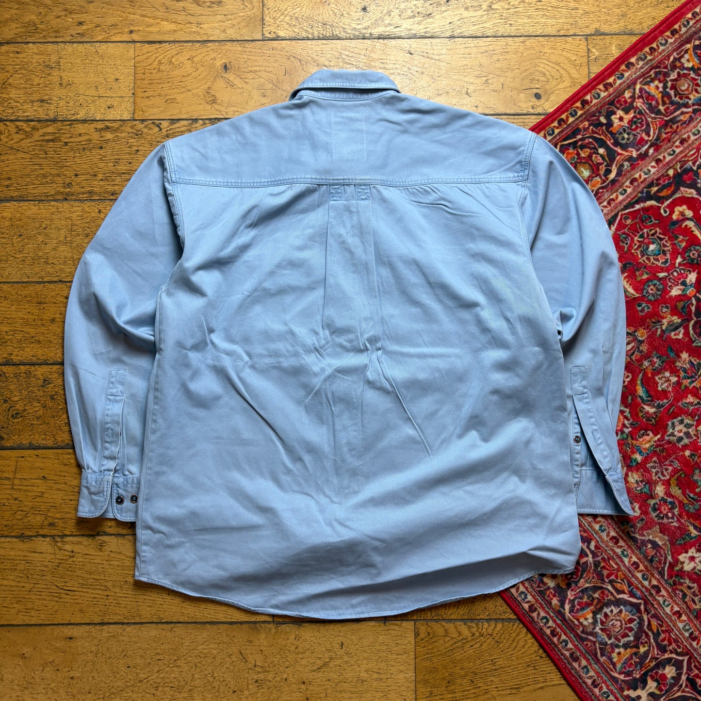 Vintage Camel Blue Boxy Embroidered Shirt - L
