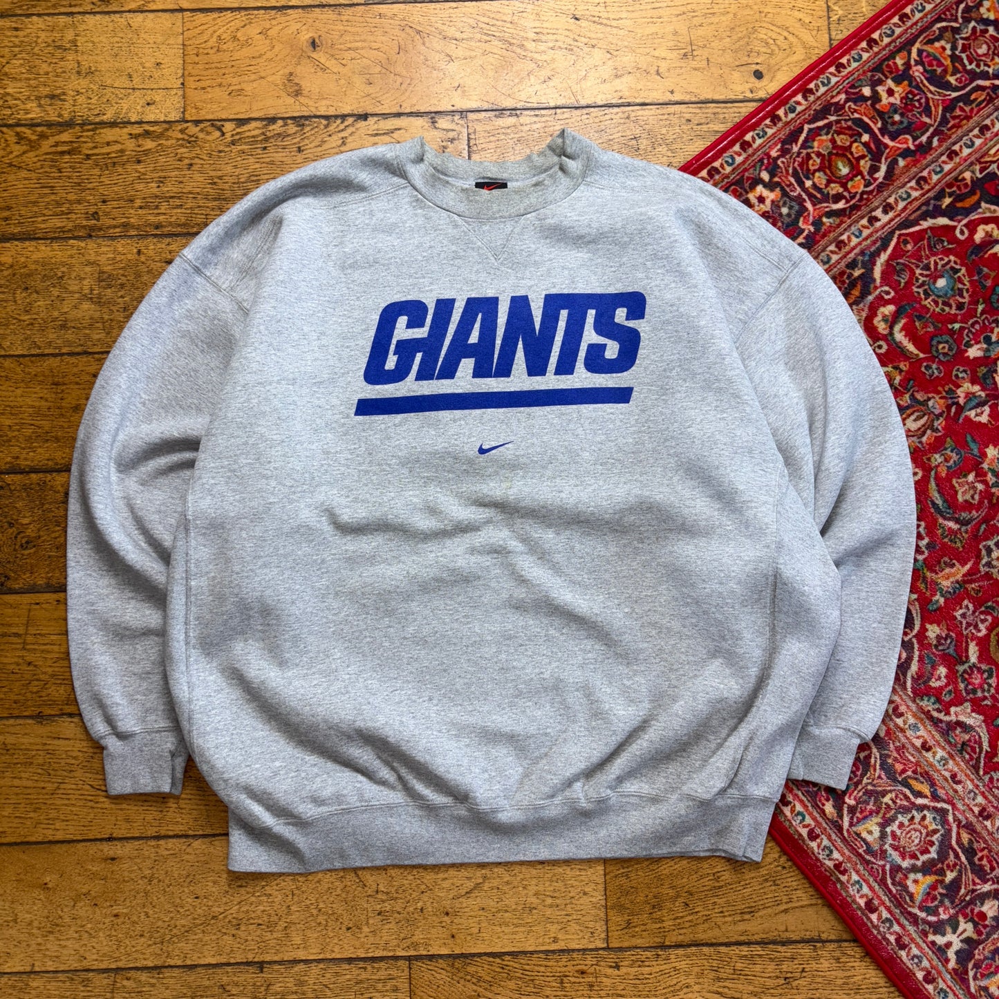 Vintage 90s Nike Swoosh NFL NY Giants Grey Embroidered Sweatshirt - 2XL