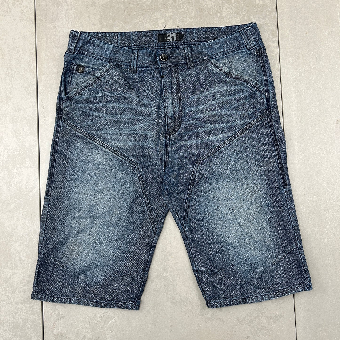 Vintage Embroidered Hip Hop Blue Shorts Jorts - 36