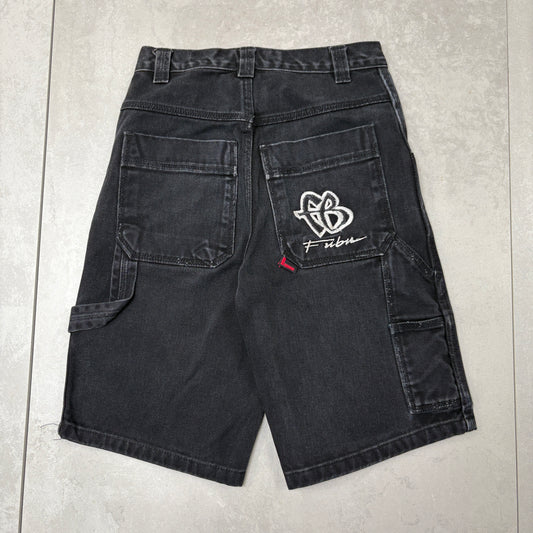 Vintage Fubu Black Embroidered Hip Hop Baggy Shorts Jorts - Size 6