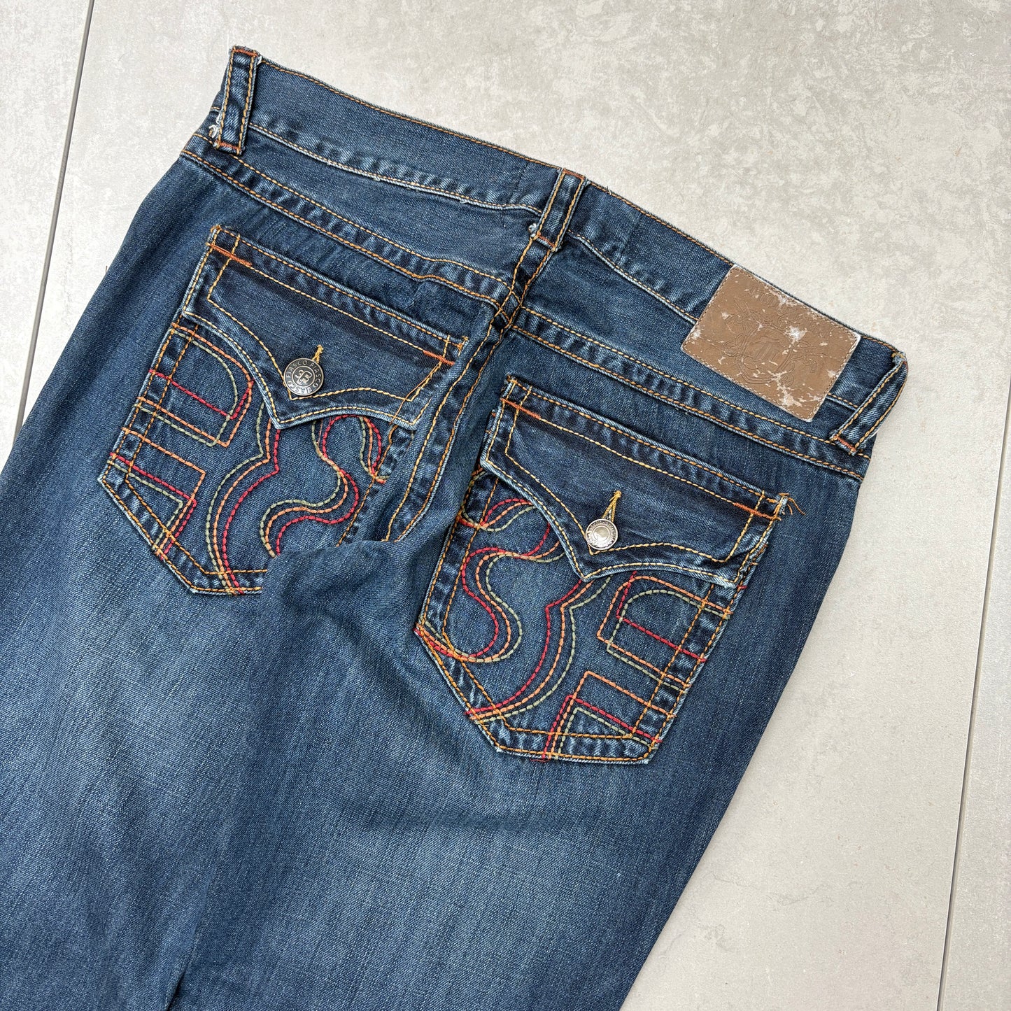 Vintage Embroidered Hip Hop Blue Bootcut Baggy Jeans - 36