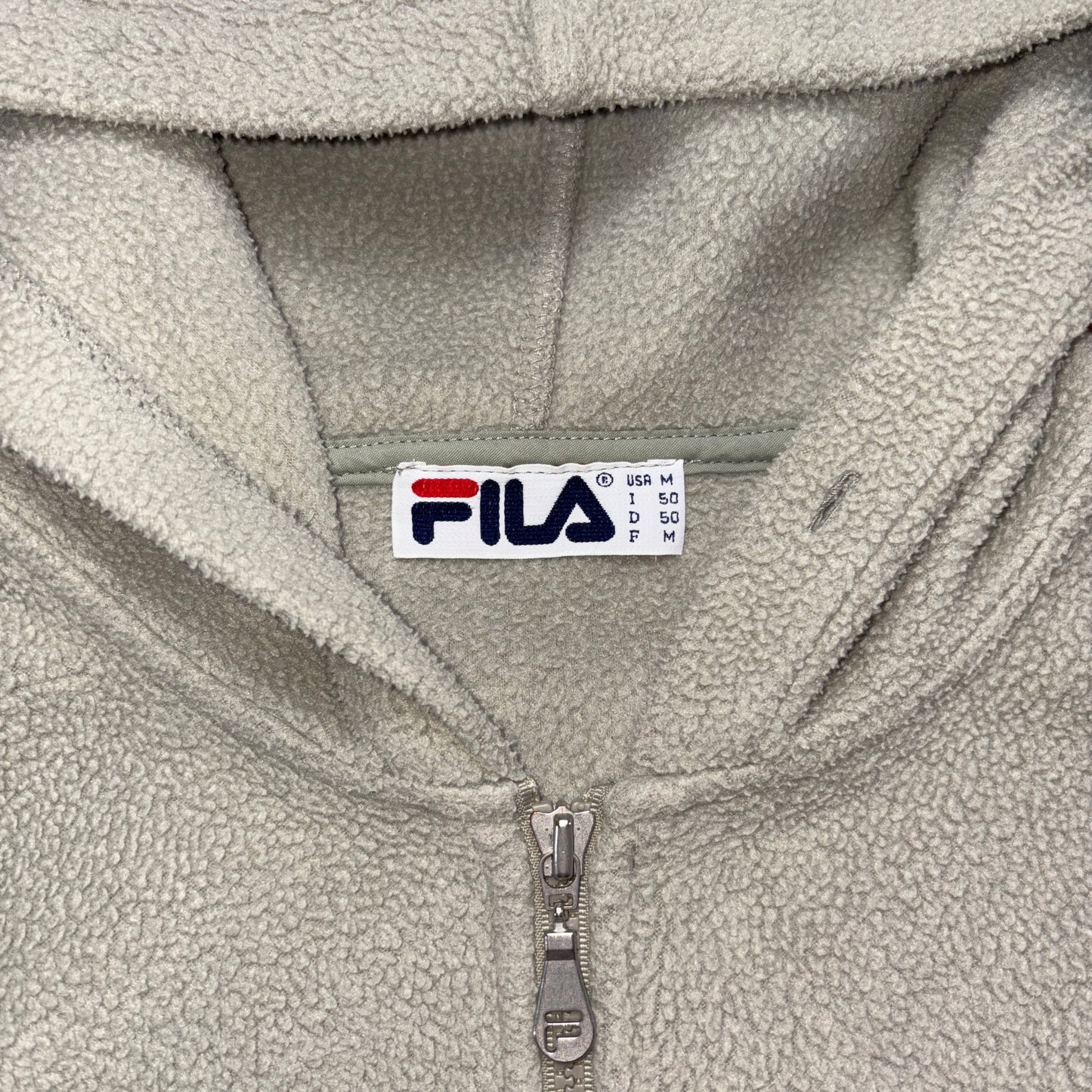 Vintage Fila Green Fleece Zip Hoodie Embroidered Sweatshirt - M