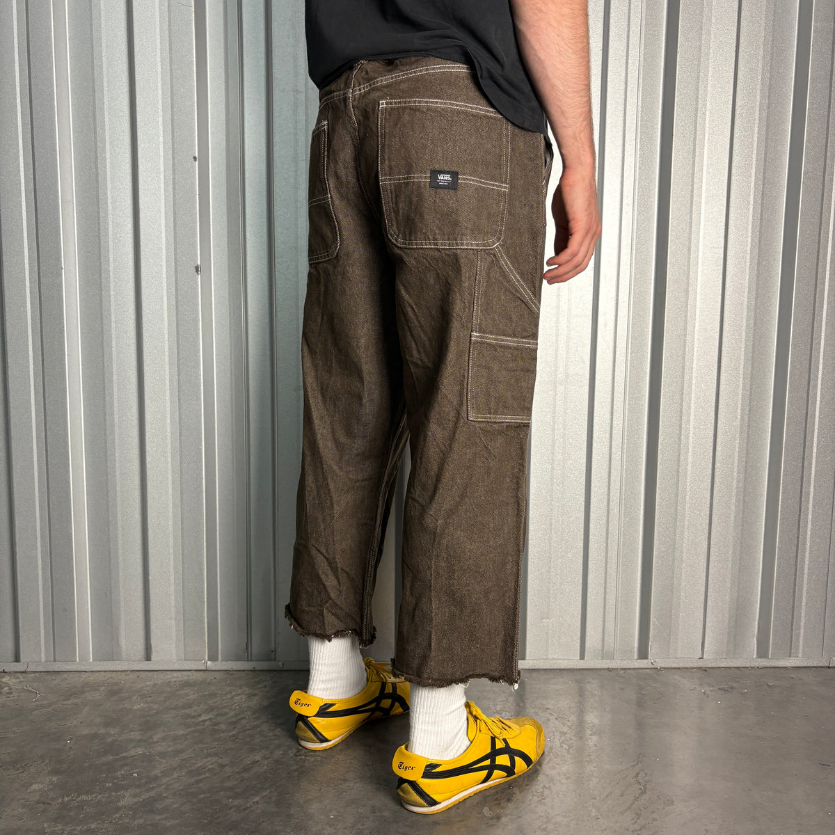 Vans Brown Skate Cut Off Embroidered Japanese Denim Hip Hop Y2K Baggy Jeans - 38