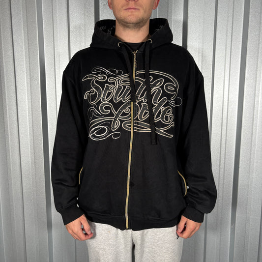 Southpole Black Y2K Embroidered Hip Hop Zip Hoodie Sweatshirt - L