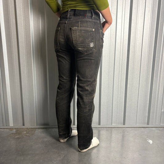 Oniarai Black Embroidered Japanese Denim Hip Hop Y2K Straight Jeans - 30S