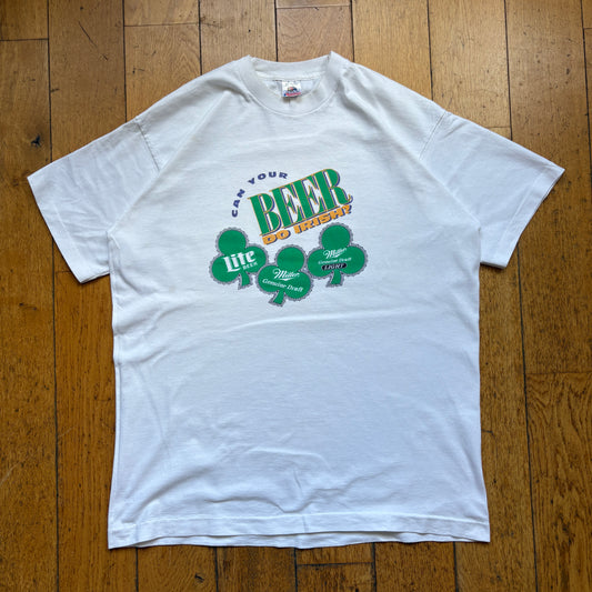 Vintage 90s Beer Irish Single Stitch White Graphic T-Shirt - L