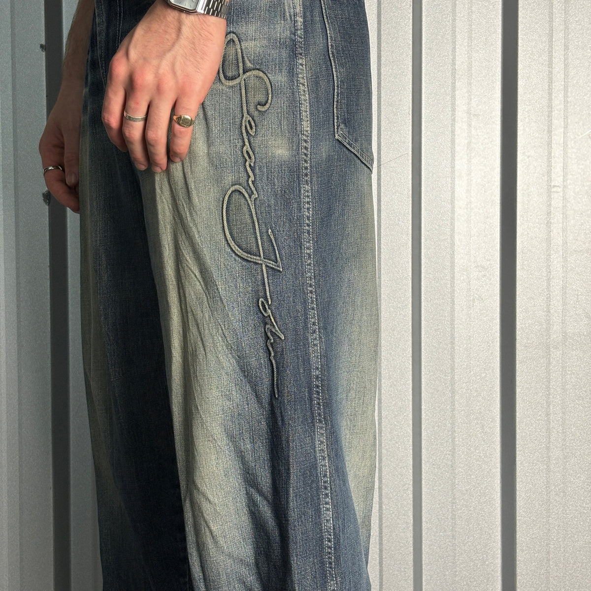 Sean John Blue Embroidered Japanese Denim Hip Hop Y2K Baggy Jeans - 32L