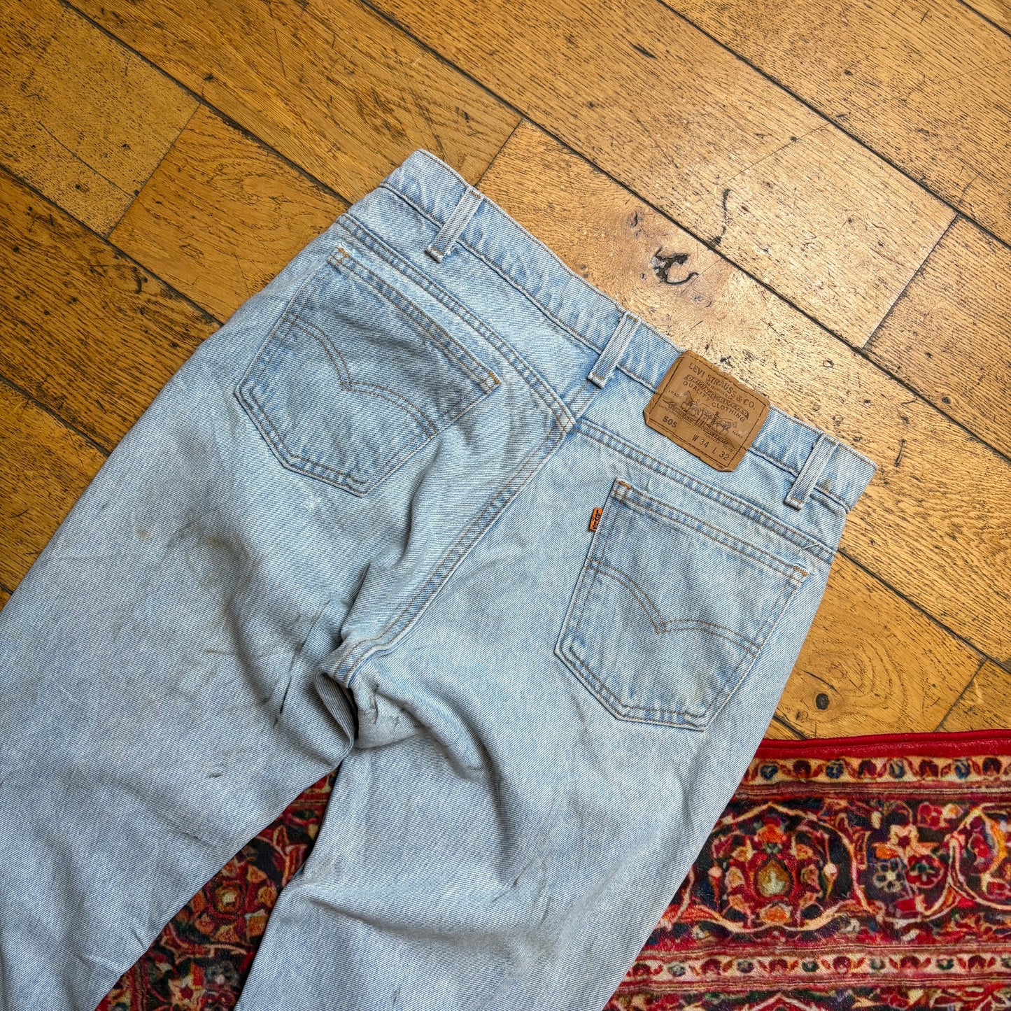 Vintage Levis 505 Orange Tab Straight Blue Denim Jeans - 34R