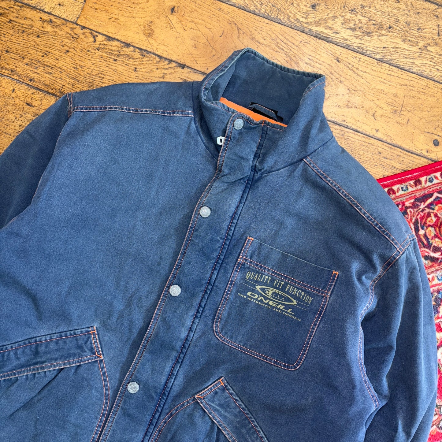 Vintage Oneill Blue Denim Style Surfwear Padded Jacket Coat - M