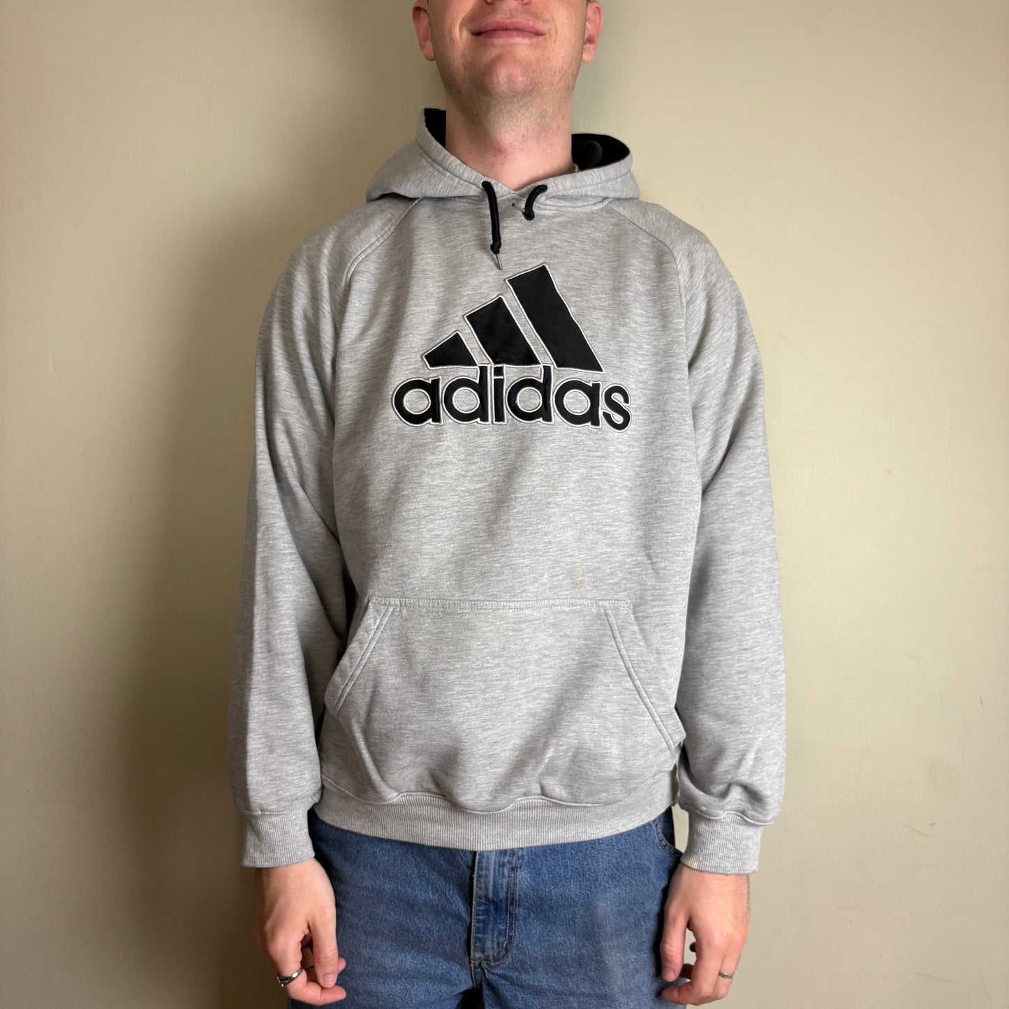 Vintage Adidas Grey Spellout Embroidered Hoodie Sweatshirt - L