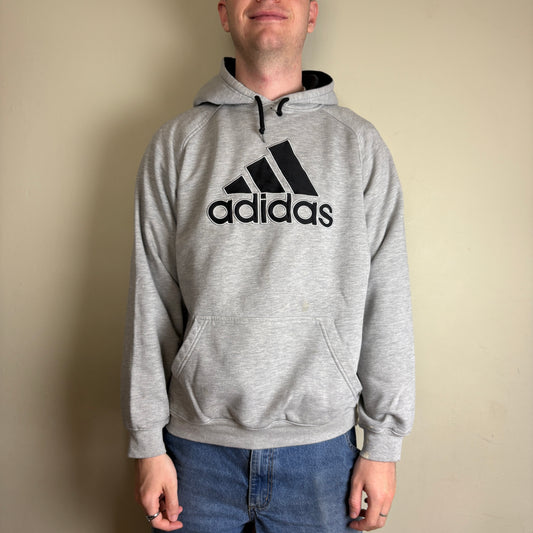 Vintage Adidas Grey Spellout Embroidered Hoodie Sweatshirt - L