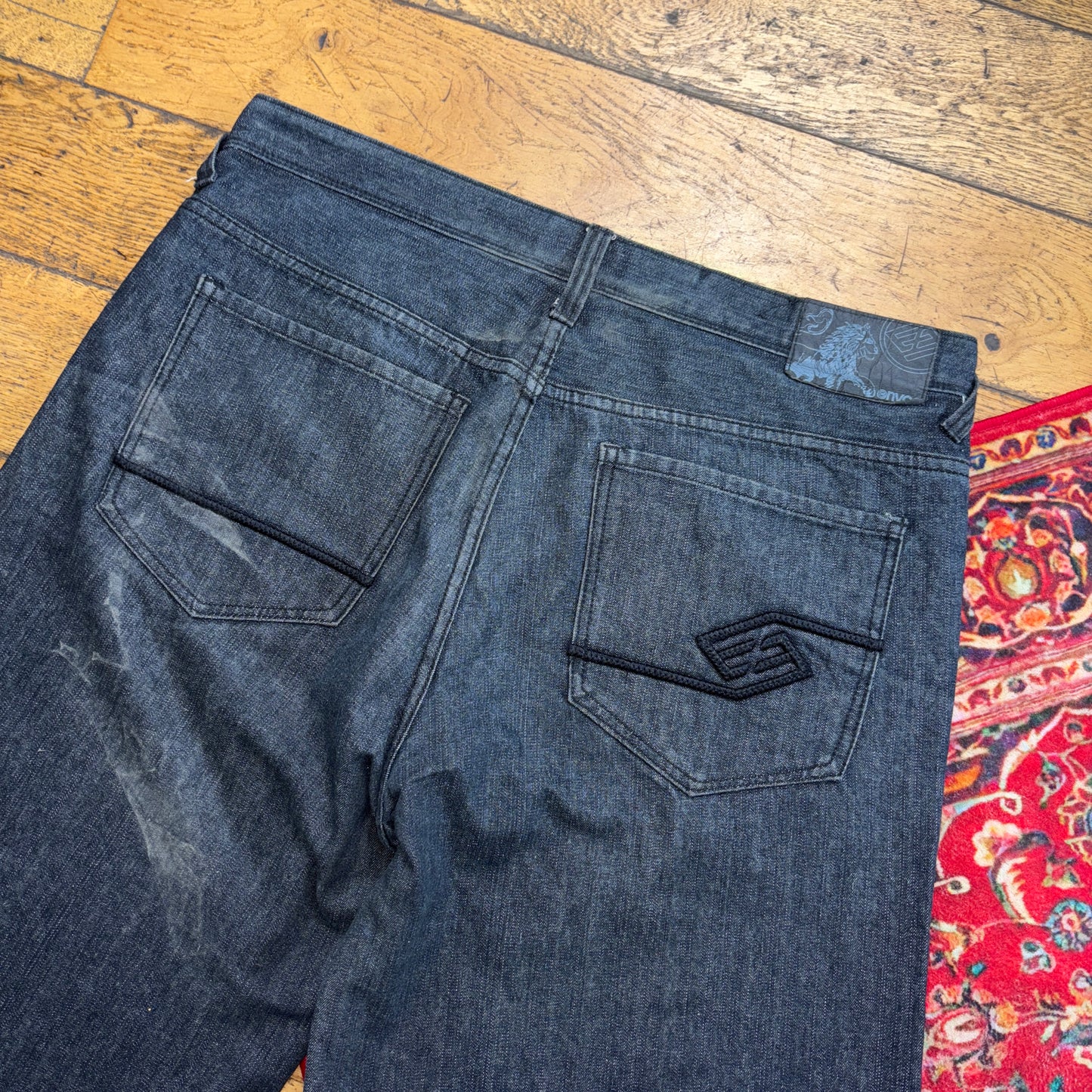 Vintage Enyce Black Diddy Embroidered Y2K Hip Hop Baggy Jeans Shorts Jorts - 40